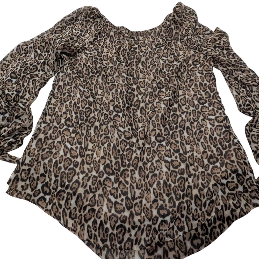 #319 White House Black Market Long Sleeve Blouse-Brown and Cream - Cheetah Print